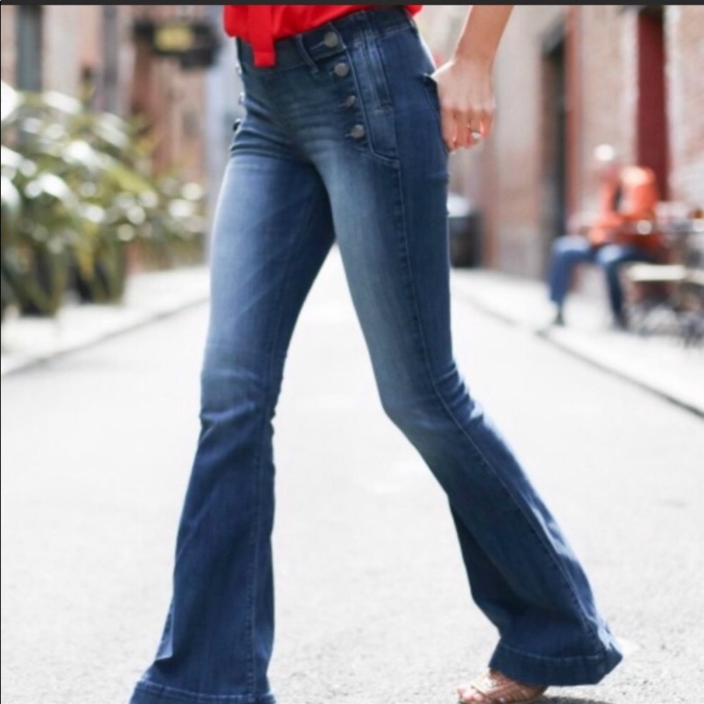Express Bell Flare Mid-Rise Button Side Jeans